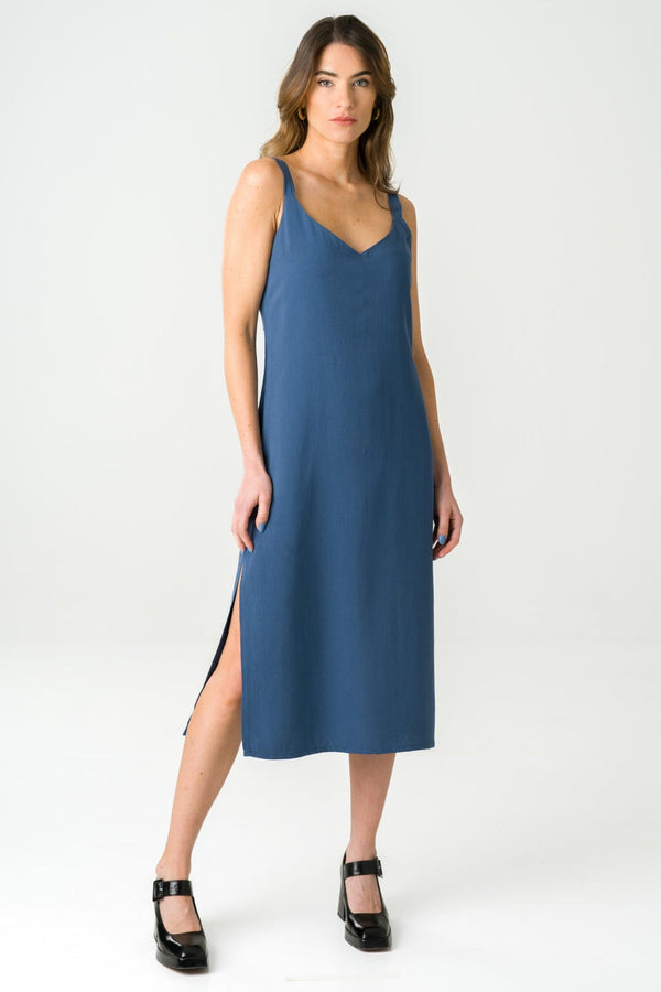 Jade Tencel Midi Dress in Blue