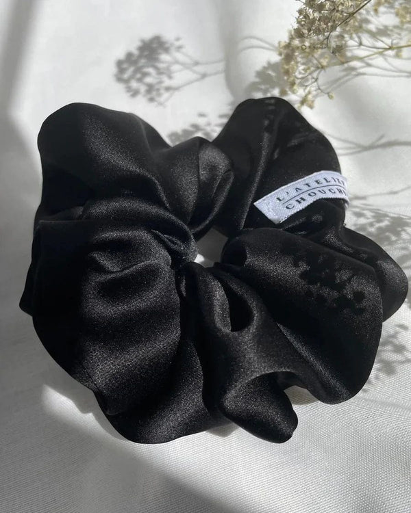 Black Silk Satin Scrunchie