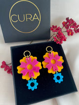 Boucles d'oreilles Bloom Bouquet - Souci, Hibiscus et Turquoise