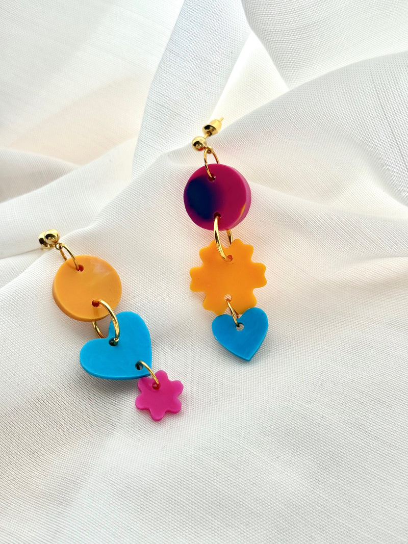 Mini Asymmetrical Love Drops- Marigold, Turquoise & Hot Pink