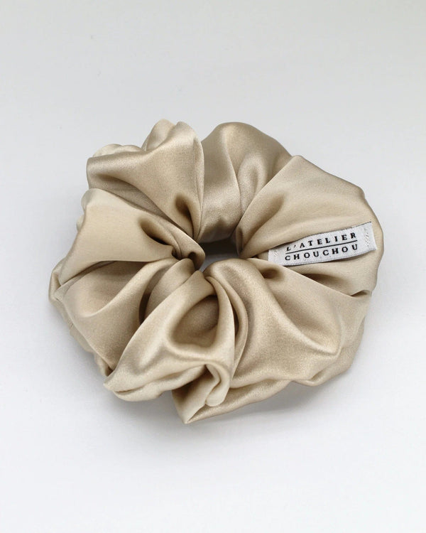 Beige Silk Satin Scrunchie