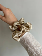 Beige Silk Satin Scrunchie