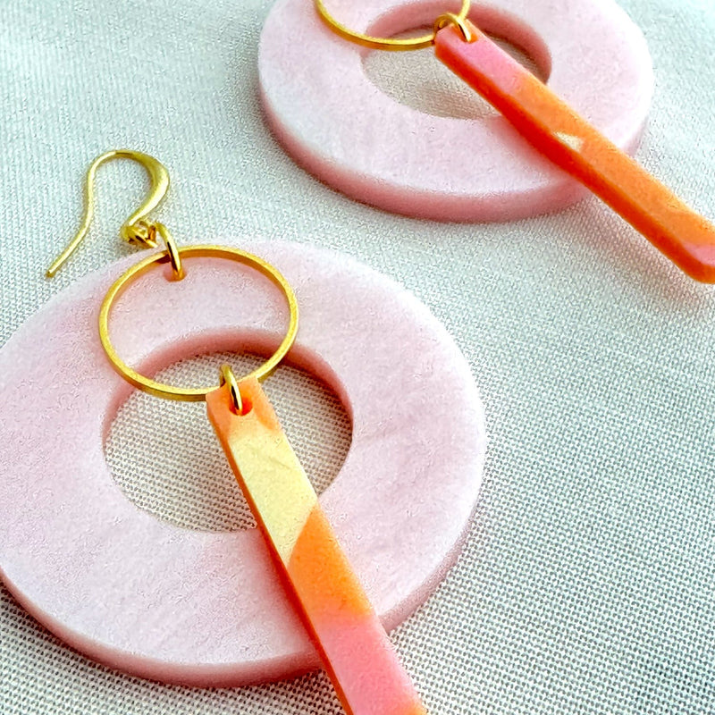 Lollipop Earrings- Pearlescent Pink & Peachy Terrazzo