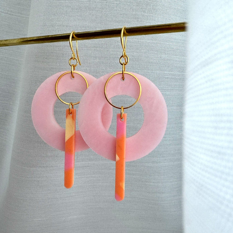 Lollipop Earrings- Pearlescent Pink & Peachy Terrazzo