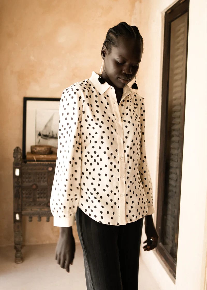 Alma Peace Silk Shirt Black Dots Print