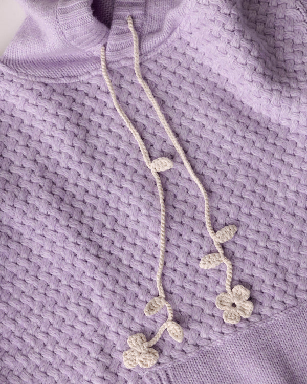 Žilvinas: Lilac Merino Wool Hoodie With Oat Milk Flower