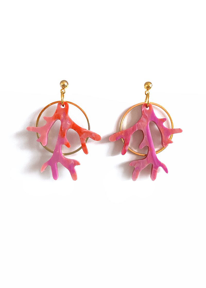 Coral Halo Earrings- Hot Pink & Tangerine Melange