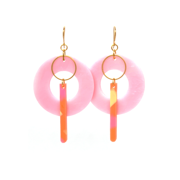 Lollipop Earrings- Pearlescent Pink & Peachy Terrazzo