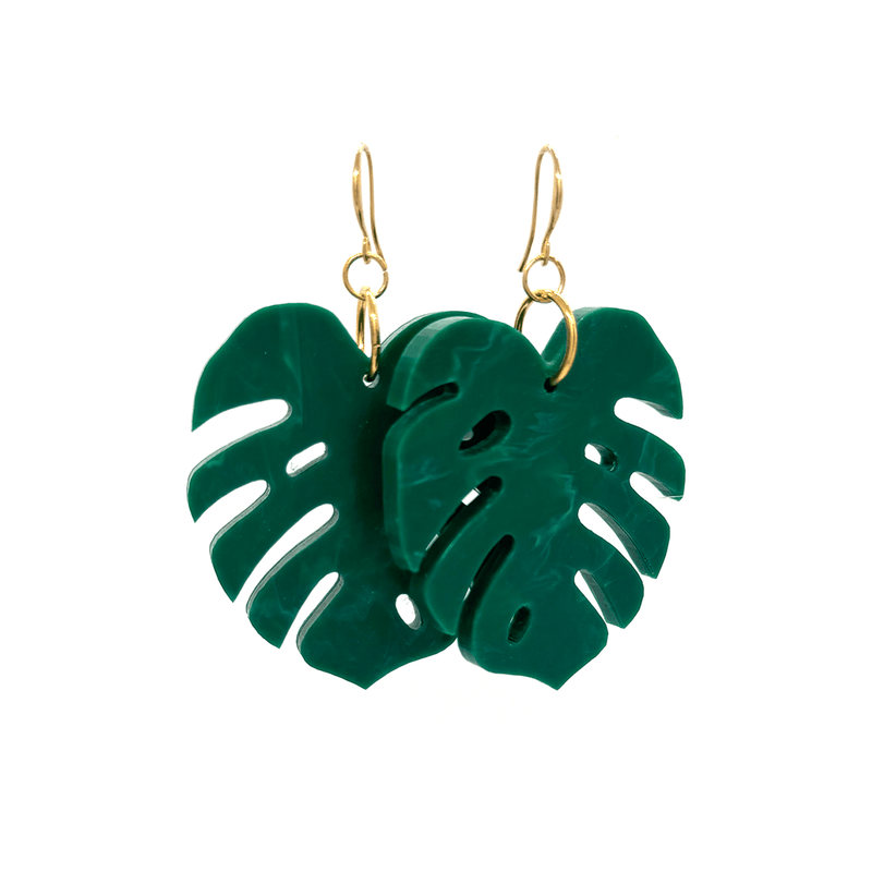 Monstera Earrings- malachite Marble