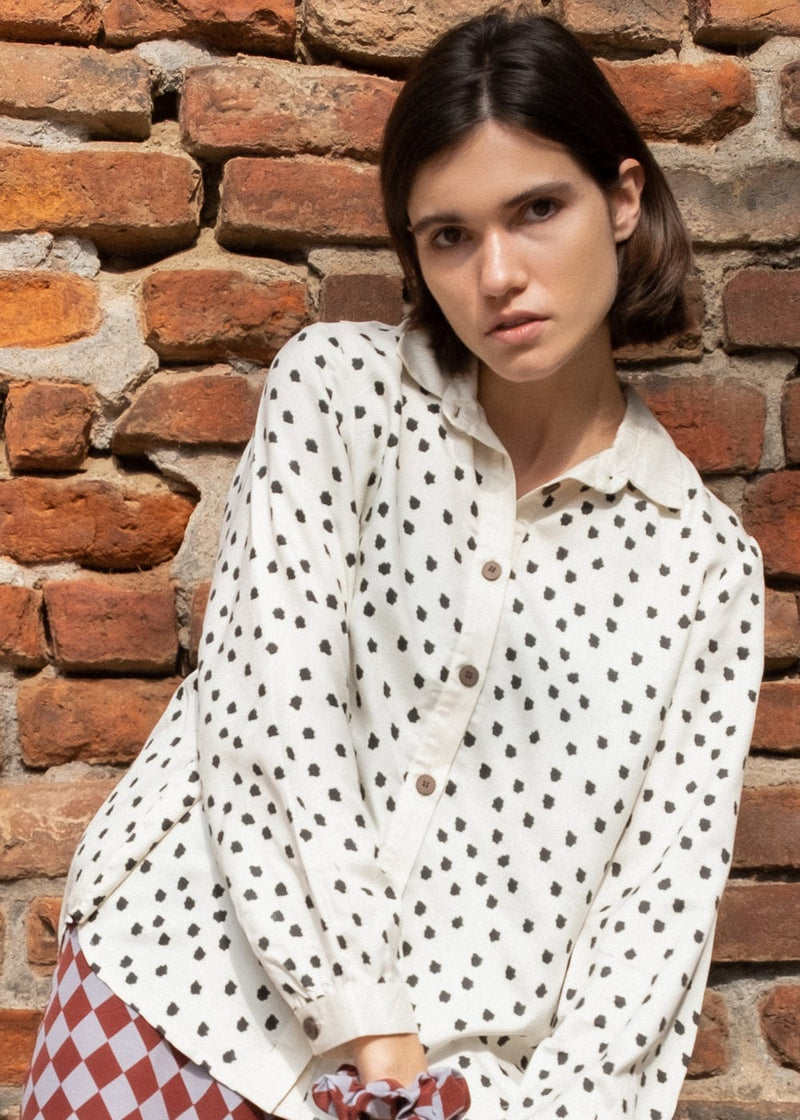 Alma Peace Silk Shirt Black Dots Print