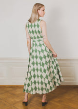 Clara Linen Diamond Block Print Dress