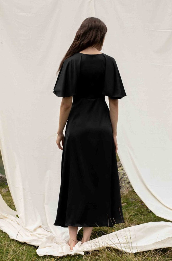 Charis Vegan Silk Dress in Deep Black