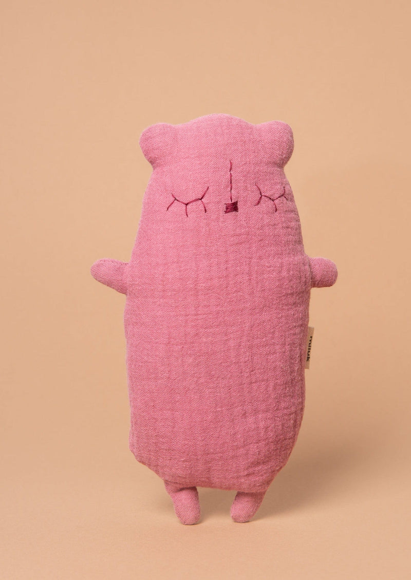 Handmade Swiss Wool Stuffed Bear in Old Pink
